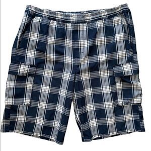 YAGO Men's Elastic Waist Drawstring Relaxed Fit Plaid Cargo Shorts size L